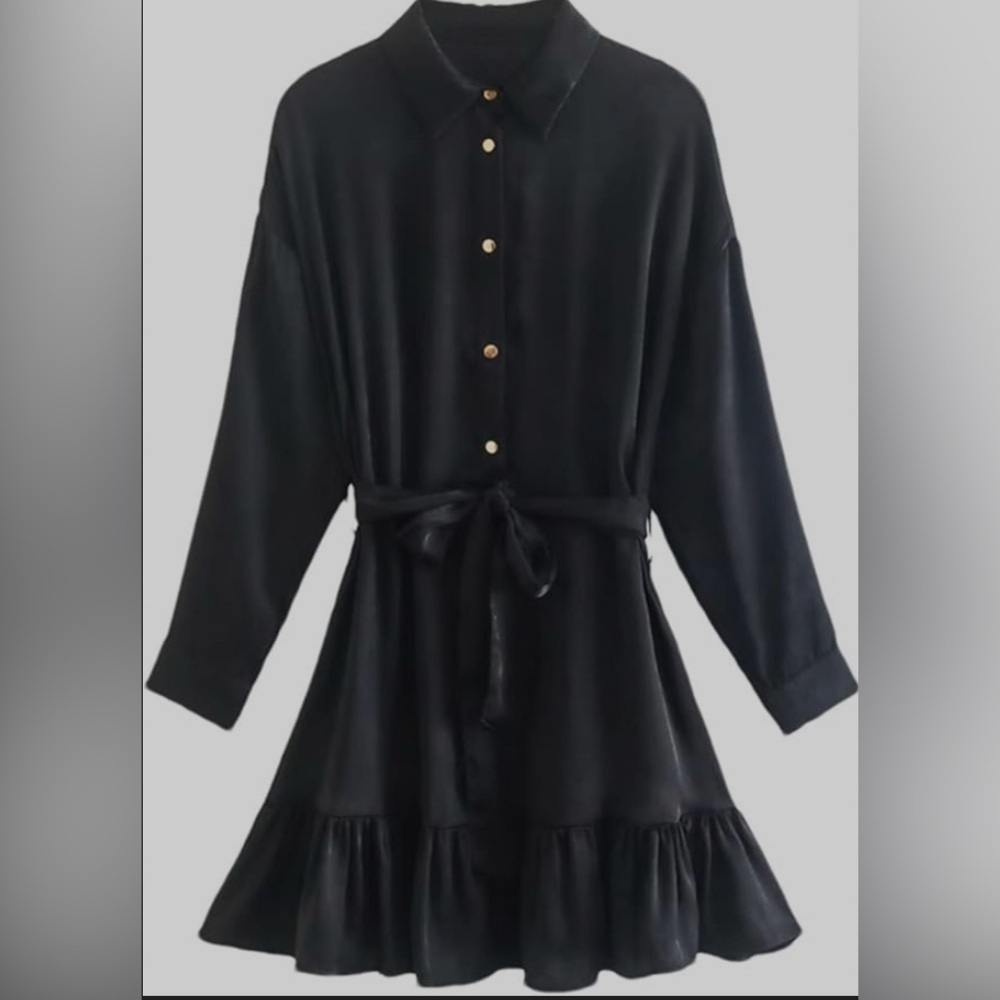 Zara Black Pleated Dolman Sleeve Dress - Picture 3 of 9